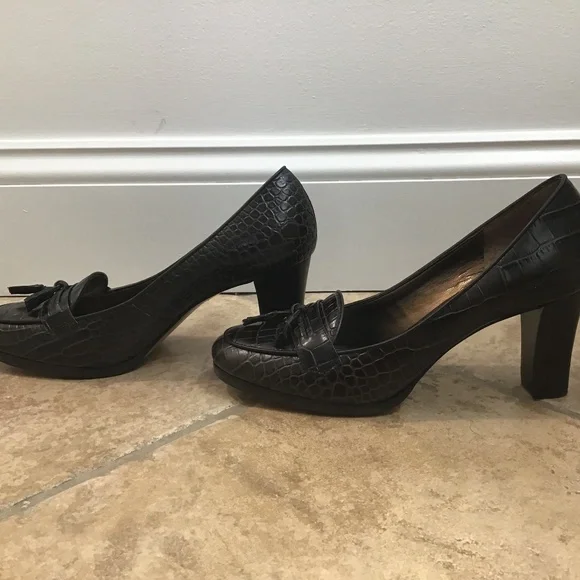 LOFT Crocodile High Heeled Loafer Style Shoes NWOT - Picture 3 of 7